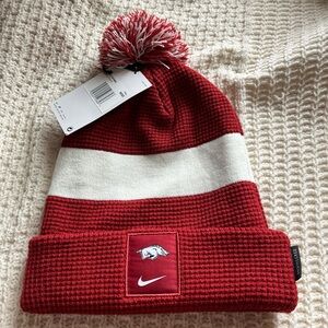 Nike Razorback Red and White Pom Beanie